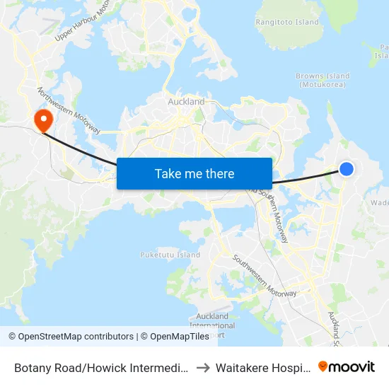 Botany Road/Howick Intermediate to Waitakere Hospital map