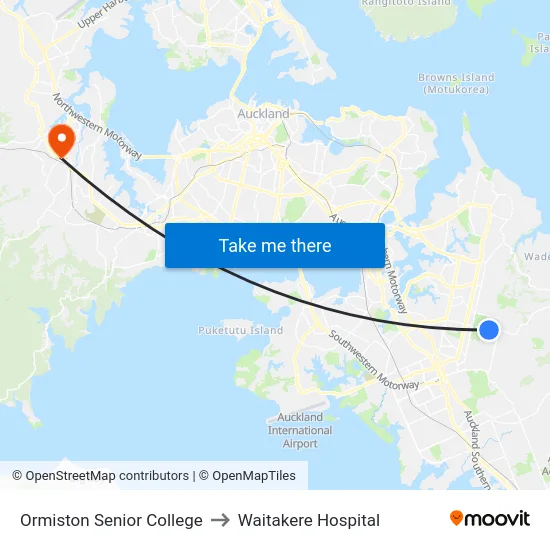 Ormiston Senior College to Waitakere Hospital map