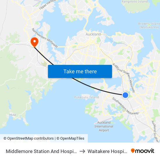 Middlemore Station And Hospital to Waitakere Hospital map