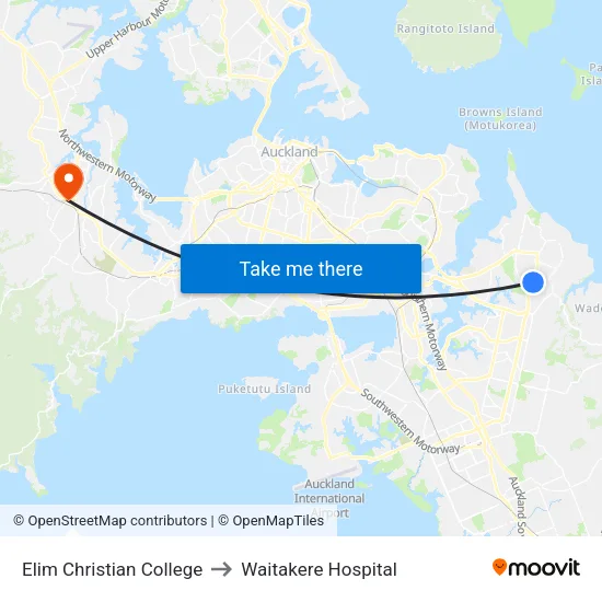 Elim Christian College to Waitakere Hospital map
