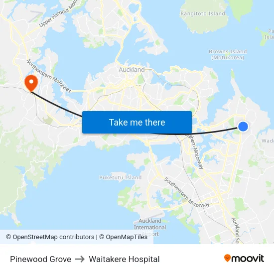 Pinewood Grove to Waitakere Hospital map