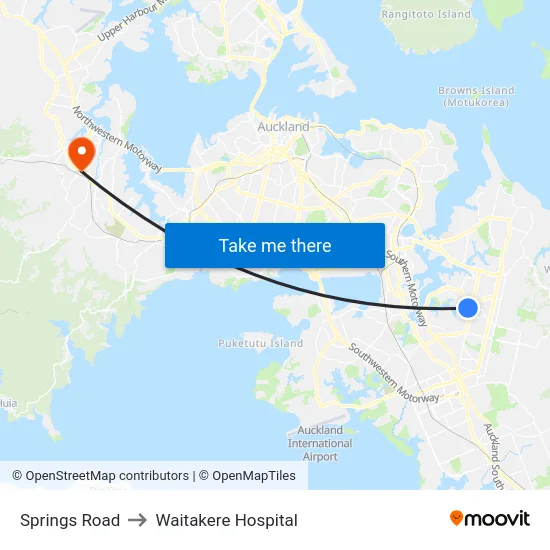 Springs Road to Waitakere Hospital map