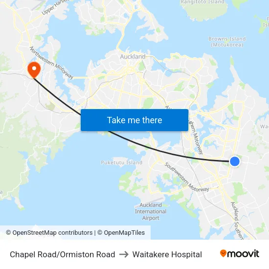 Chapel Road/Ormiston Road to Waitakere Hospital map