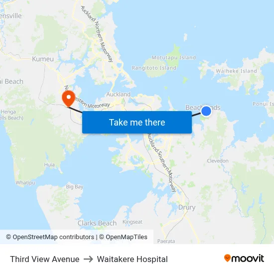 Third View Avenue to Waitakere Hospital map
