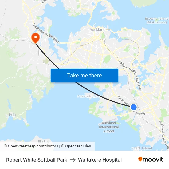Robert White Softball Park to Waitakere Hospital map