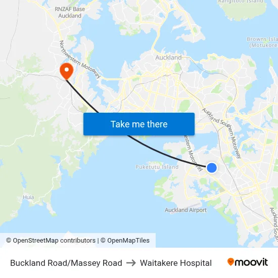 Buckland Road/Massey Road to Waitakere Hospital map