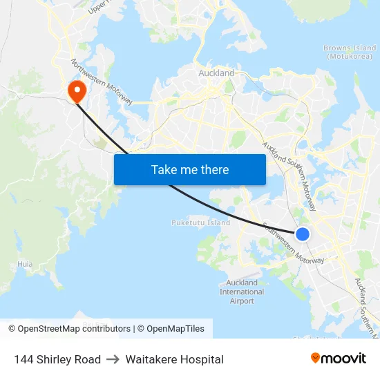 144 Shirley Road to Waitakere Hospital map