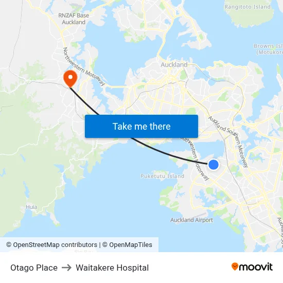 Otago Place to Waitakere Hospital map