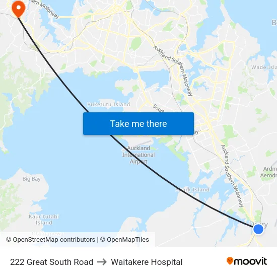 222 Great South Road to Waitakere Hospital map