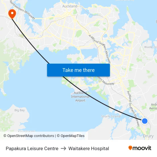Papakura Leisure Centre to Waitakere Hospital map