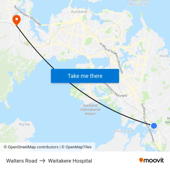 Walters Road to Waitakere Hospital map