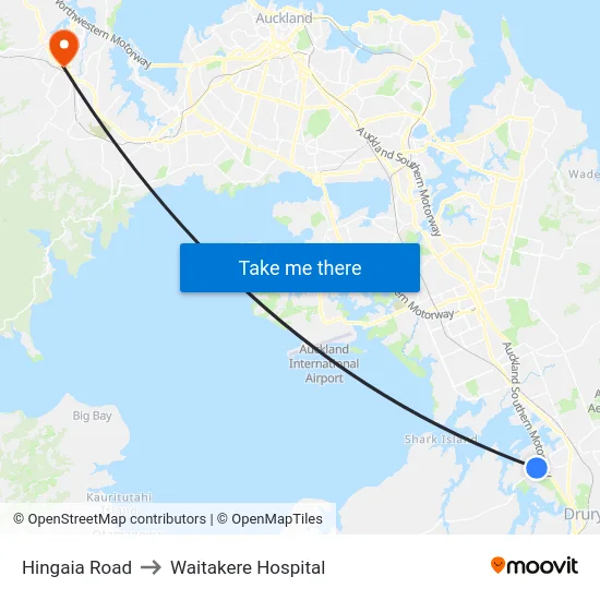 Hingaia Road to Waitakere Hospital map