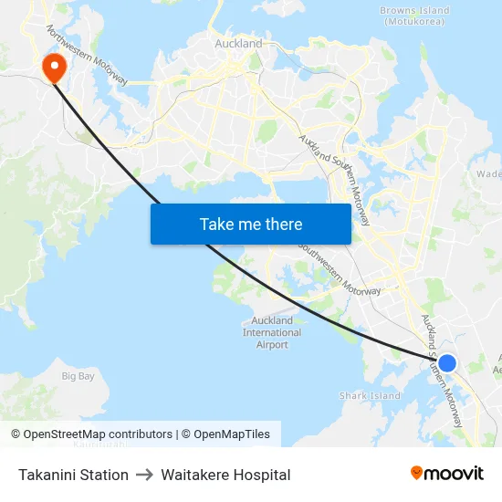 Takanini Station to Waitakere Hospital map