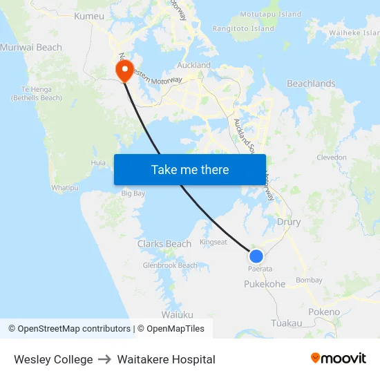 Wesley College to Waitakere Hospital map