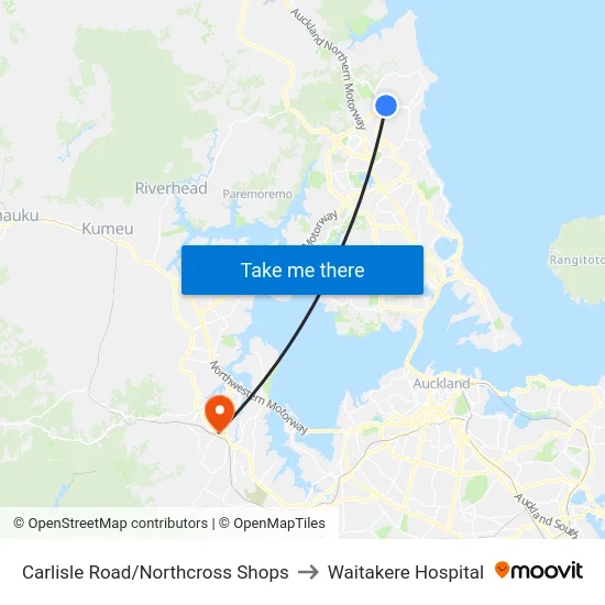 Carlisle Road/Northcross Shops to Waitakere Hospital map