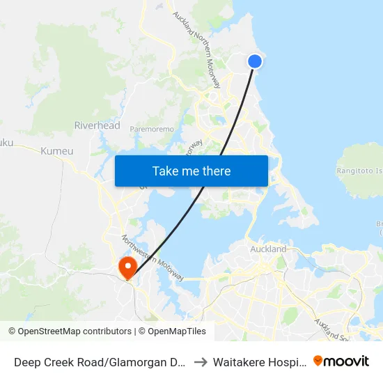 Deep Creek Road/Glamorgan Drive to Waitakere Hospital map