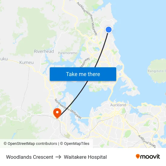 Woodlands Crescent to Waitakere Hospital map