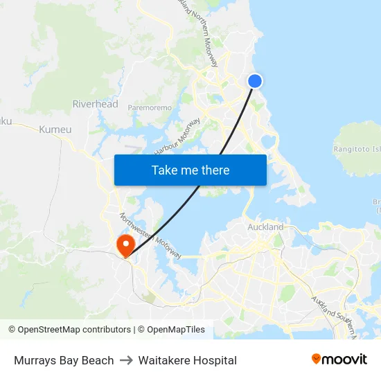 Murrays Bay Beach to Waitakere Hospital map