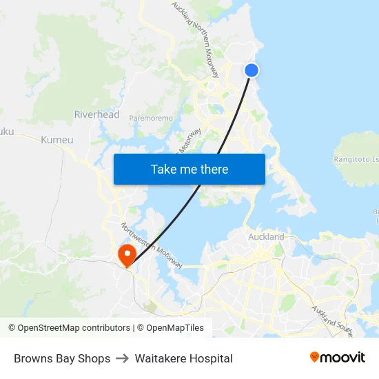 Browns Bay Shops to Waitakere Hospital map