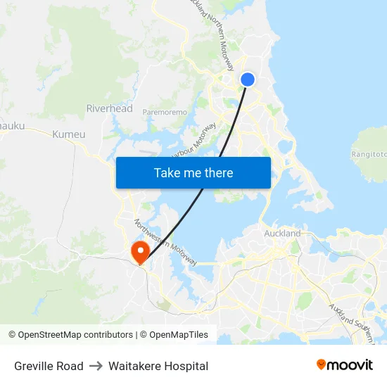 Greville Road to Waitakere Hospital map