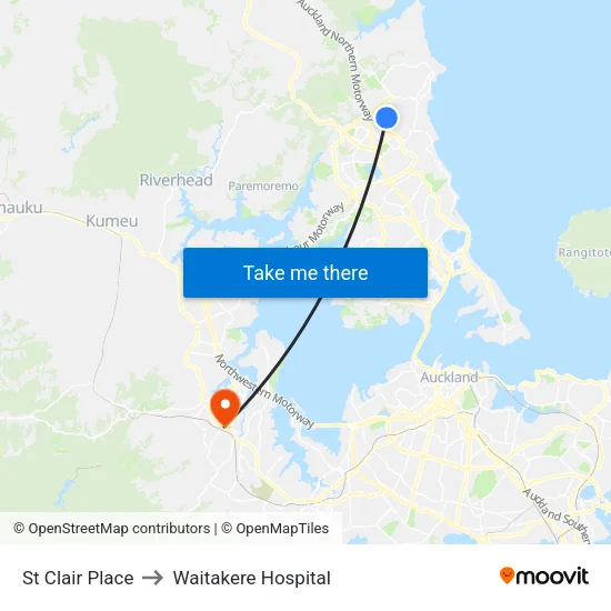 St Clair Place to Waitakere Hospital map