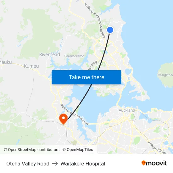 Oteha Valley Road to Waitakere Hospital map