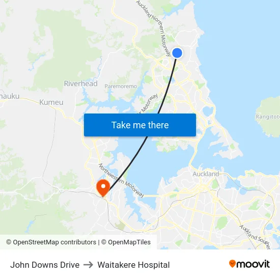John Downs Drive to Waitakere Hospital map