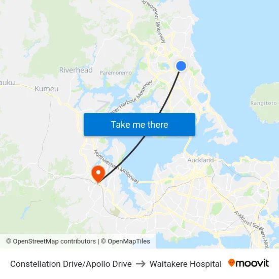Constellation Drive/Apollo Drive to Waitakere Hospital map