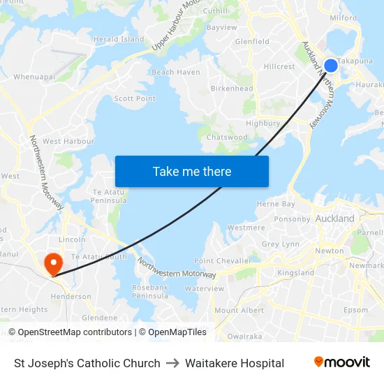 St Joseph's Catholic Church to Waitakere Hospital map