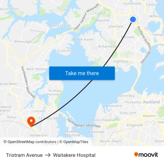 Tristram Avenue to Waitakere Hospital map