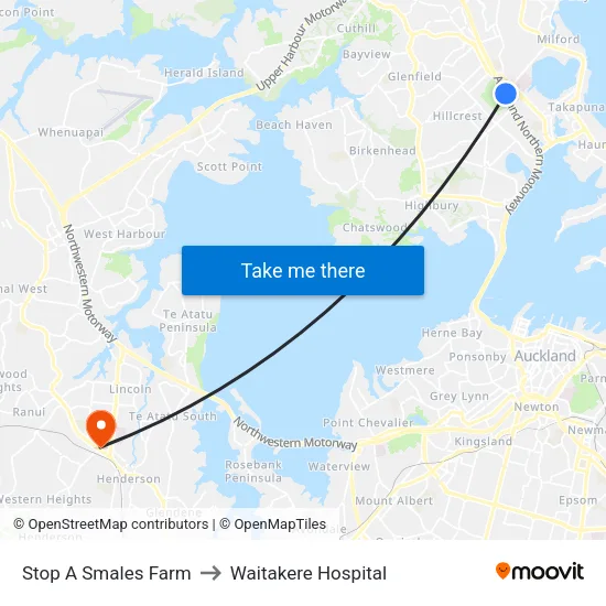 Stop A Smales Farm to Waitakere Hospital map