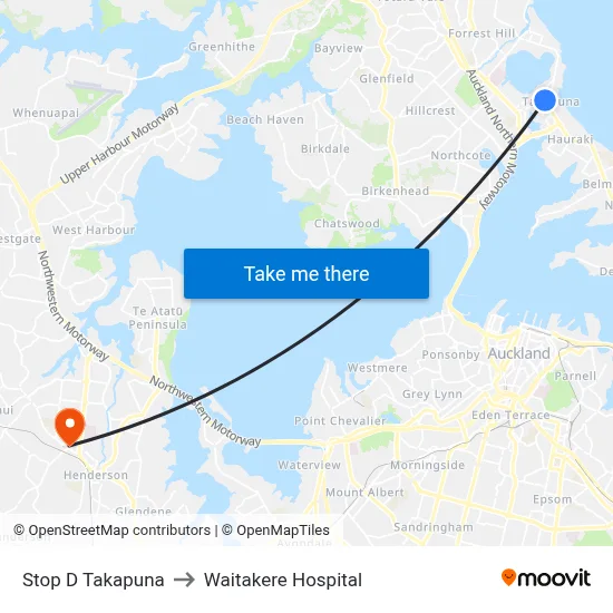 Stop D Takapuna to Waitakere Hospital map