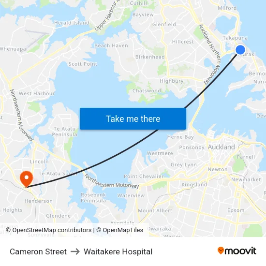 Cameron Street to Waitakere Hospital map