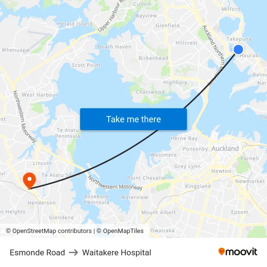 Esmonde Road to Waitakere Hospital map
