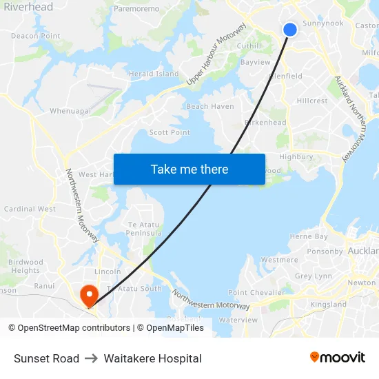 Sunset Road to Waitakere Hospital map