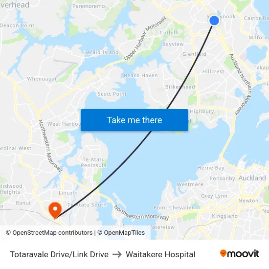 Totaravale Drive/Link Drive to Waitakere Hospital map