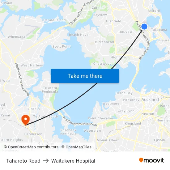 Taharoto Road to Waitakere Hospital map