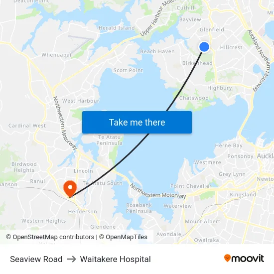 Seaview Road to Waitakere Hospital map