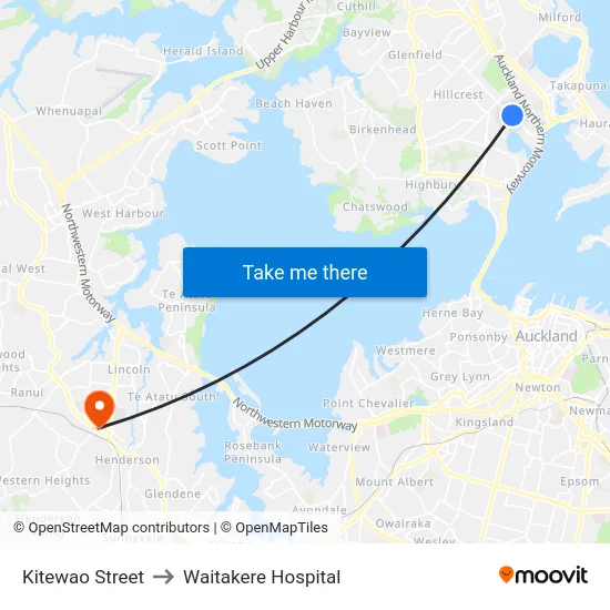 Kitewao Street to Waitakere Hospital map