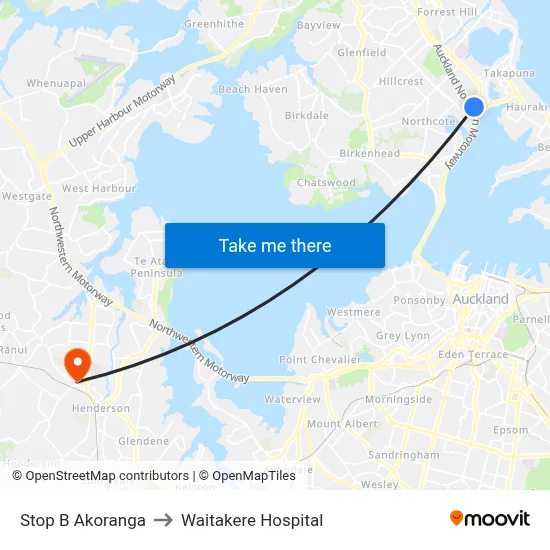 Stop B Akoranga to Waitakere Hospital map