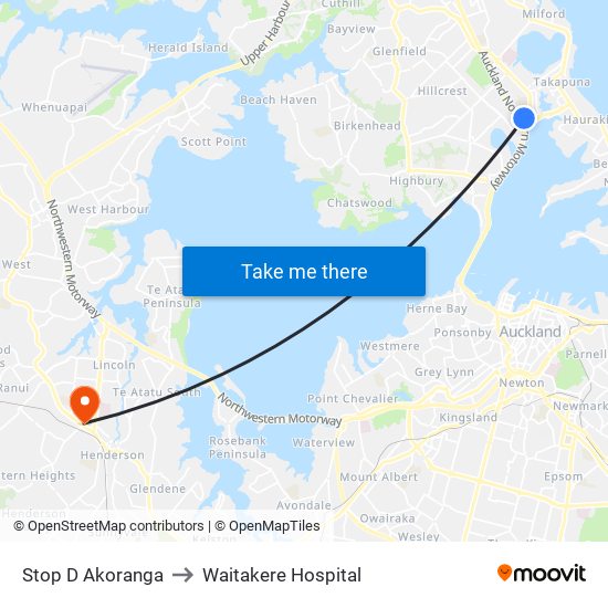 Stop D Akoranga to Waitakere Hospital map