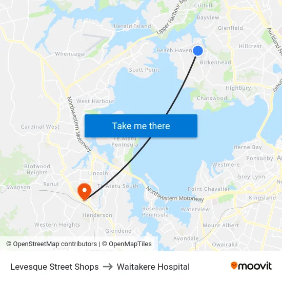 Levesque Street Shops to Waitakere Hospital map