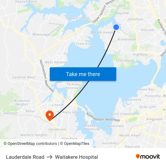 Lauderdale Road to Waitakere Hospital map