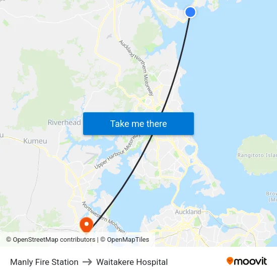 Manly Fire Station to Waitakere Hospital map