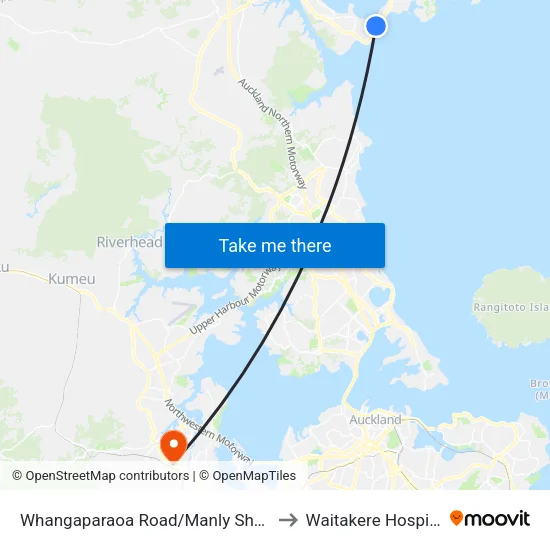 Whangaparaoa Road/Manly Shops to Waitakere Hospital map