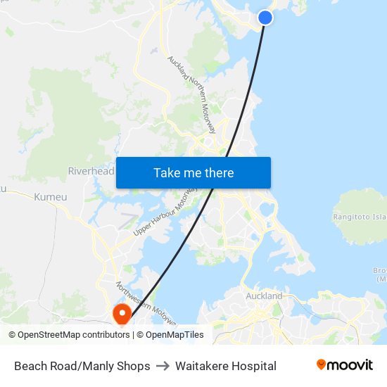 Beach Road/Manly Shops to Waitakere Hospital map