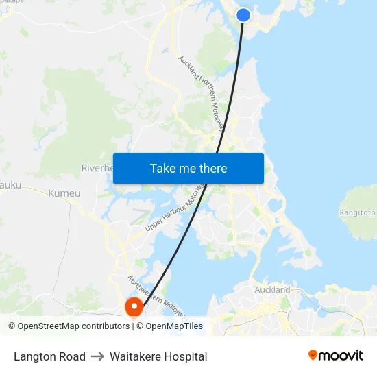 Langton Road to Waitakere Hospital map