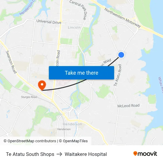 Te Atatu South Shops to Waitakere Hospital map