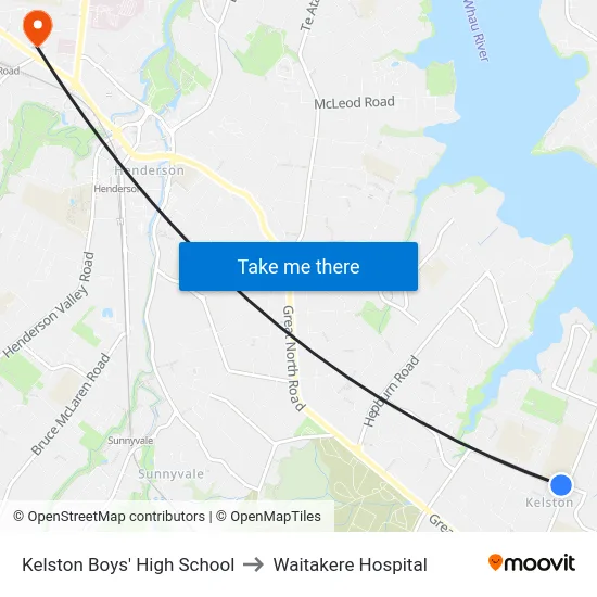 Kelston Boys' High School to Waitakere Hospital map