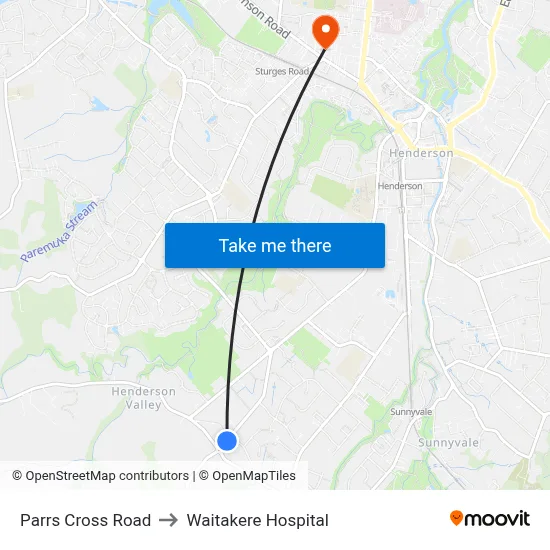 Parrs Cross Road to Waitakere Hospital map
